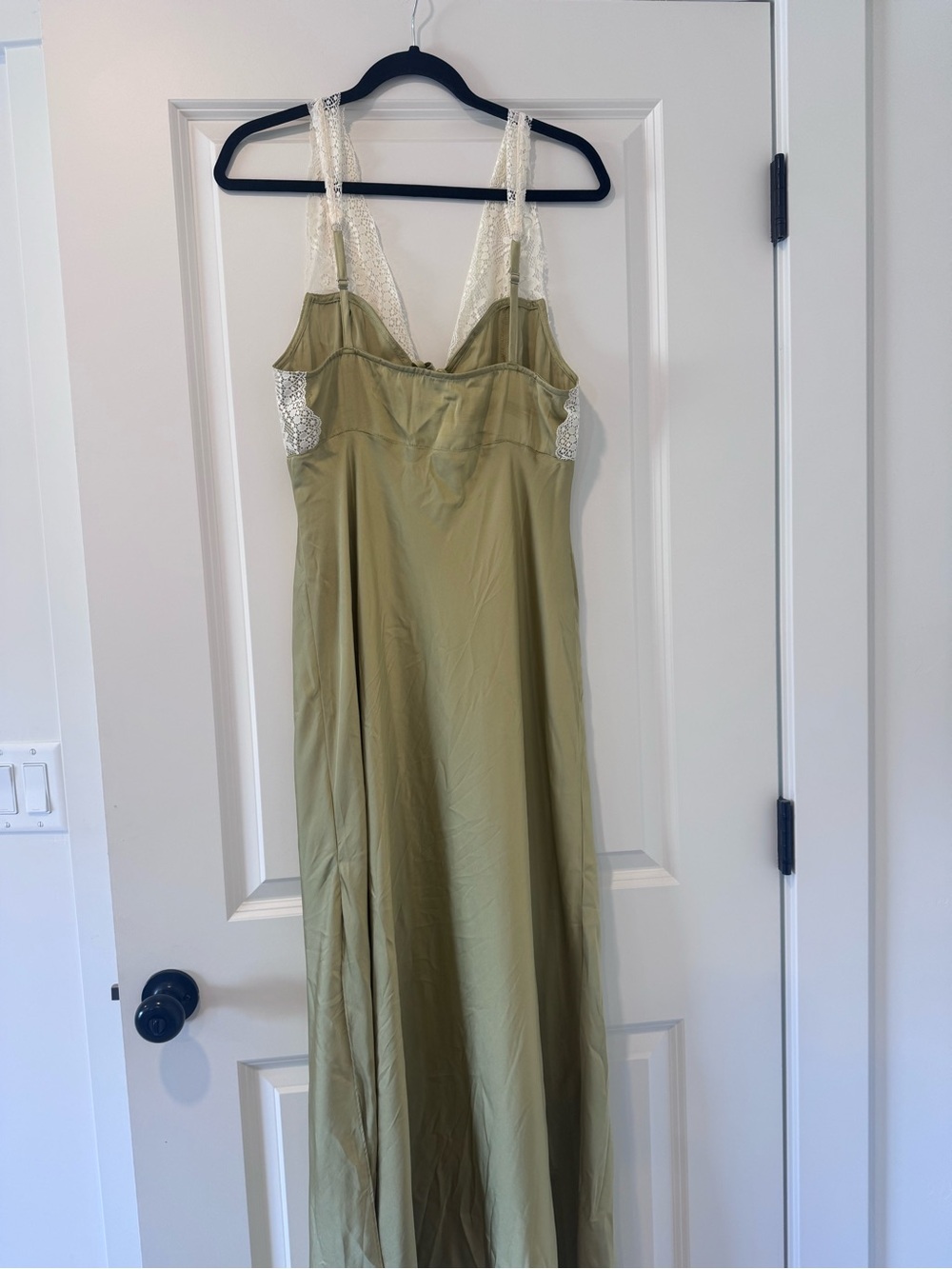 Free People Olive Green Maxi Dress with Ivory Lace Bodice - Picture 2 of 4